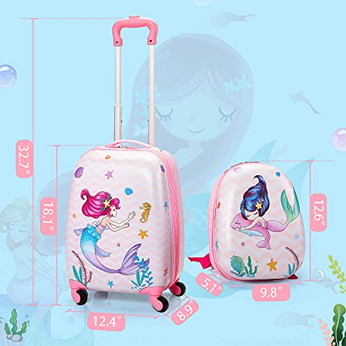 VLIVE Kid Luggage w/Wheels for Girls, Toddler Rolling 16in Suitcase w/12in Backpack, Girl Travel Carry-on(Mermaid) - Image 3