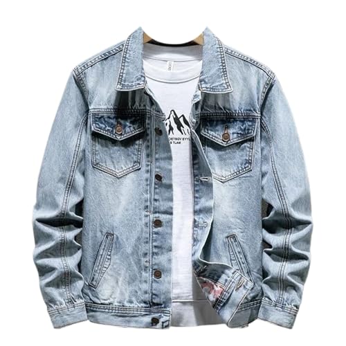 Autumn Spring Solid Color Retro Sports Motorcycle Denim Jacket Men's Loose Outerwear