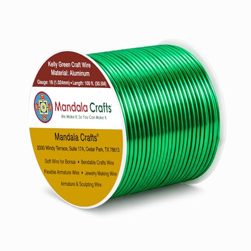 Image of Mandala Crafts 18 Gauge Kelly Green Anodized Aluminum Craft Wire, 100 FT | Colored, Flexible, Bendable, for Bonsai, Armature, Sculpting, Wire Wrapping, Jewelry Making, Weather & Tarnish Resistant