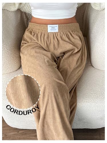Floerns Women's Plus Size Elastic High Waisted Wide Leg Pants Fall Corduroy Pants3