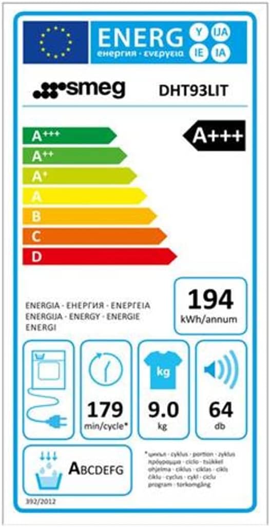 Smeg Asciugatrice DHT93LIT Classe A+++ 9 Kg Profondità 65.4 cm Pompa di calore Smeg Asciugatrice DHT93LIT Classe A+++ 9 Kg Profondità 65.4 cm Pompa di calore