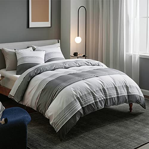 BEDSURE Ropa de cama de 200 x 200 cm, 3 piezas, funda nórdica de 200 x 200 cm, con 2 fundas de almohada de 80 x 80 cm, con certificado Öko-Tex reversible, diseño de rayas grises con cremallera - imagen 5