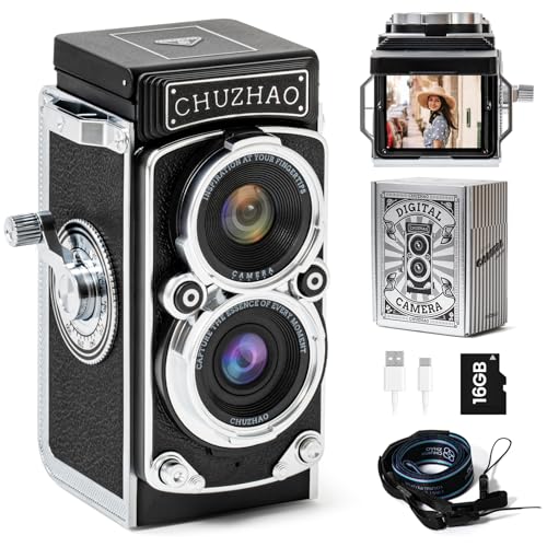 Image of CHUZHAO Classic Mini Digital Camera, Portable TLR Point and Shoot Camera with 1080P Video, 12MP Photos, 16GB Card, 1000mAh Battery and Dual Filters, Ideal for Travelers, Lovers