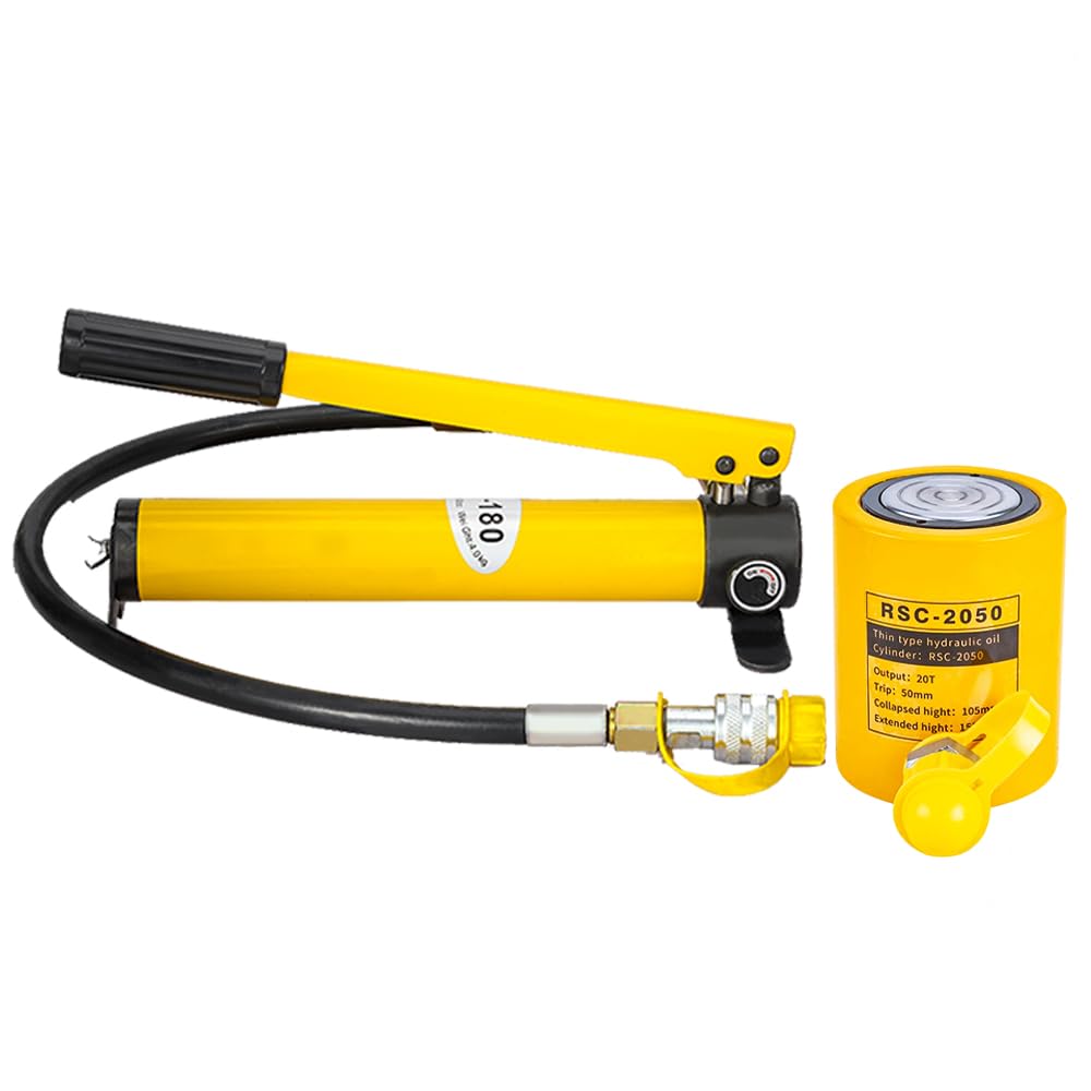 20T 2" Stroke Hydraulic Cylinder Jack Sets Porta Power Ram Jack Kits Single Acting Lifting Cylinder Retract Automatically with CP-180 Hydraulic Hand Pump