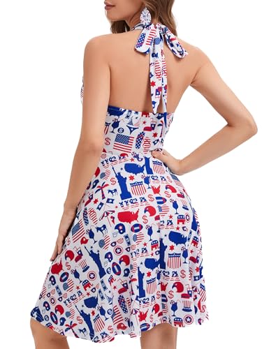 Image of Women's Summer Sundress- 2025 Sexy Halter Sleeveless Spring Boho Elastic Waist Ruffle Mini Dress
