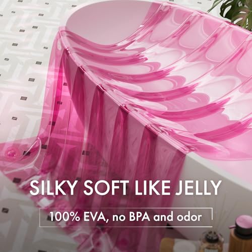 Image of AmazerBath No Hook Shower Curtain and Liner 3-in-1, 8G Luxury Heavy Duty Clear Hot Pink No Hook Shower Curtain Liner, 72x75 Cute EVA Bathroom Weighted Plastic Shower Curtain with 3 Heavyweight Stones