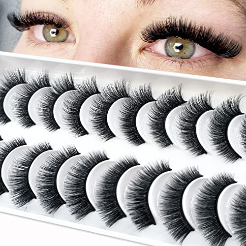 10 Paare 3D Falsche Wimpern Katzenauge, Natürliche Künstliche Wimpern Extensions Set, Cat-Eye Künstliche Wimpern Natürlich Look, Wiederverwendbar Handgemachte Leichte Faux Mink Make-up-Wimpern(05) Cover