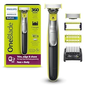 Philips Norelco for Face + Body, Electric Beard Trimmer, Shaver and Groomer, 5in1 Adjustable Comb, 1x Body Kit, Model QP2834/70, Black/Lime Green