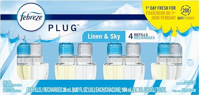 Generic Febreze Odor-Fighting Fade Defy PLUG Air Freshener - 87 fl. oz. 4 Oil Refills (Linen & Sky)