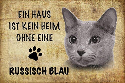 Kein Haus Ohne Russisch Blau Katze Cat Letrero De Metal Placa Letrero Arqueado Metal Tin Sign 20 X 30cm