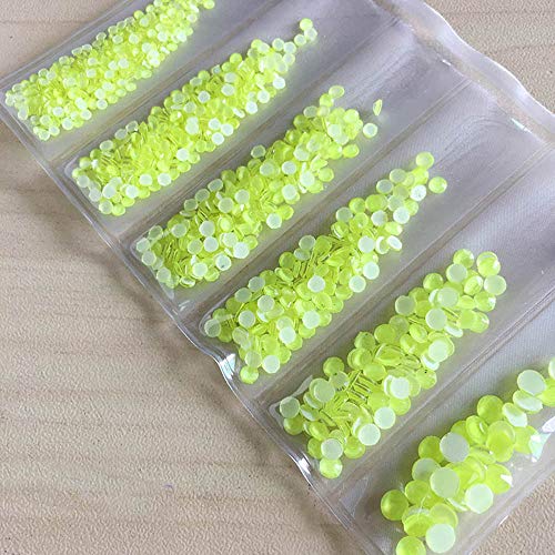 1080pcs Mix SS4-SS16 Neon Yellow Color Flatback Decoration Rhinestone Round Crystal Strass Fluorescent Rhinestones Luminous Non Hotfix Neon Rhinestone Noctilucent Electric Nail Art Decorations (Lemon)