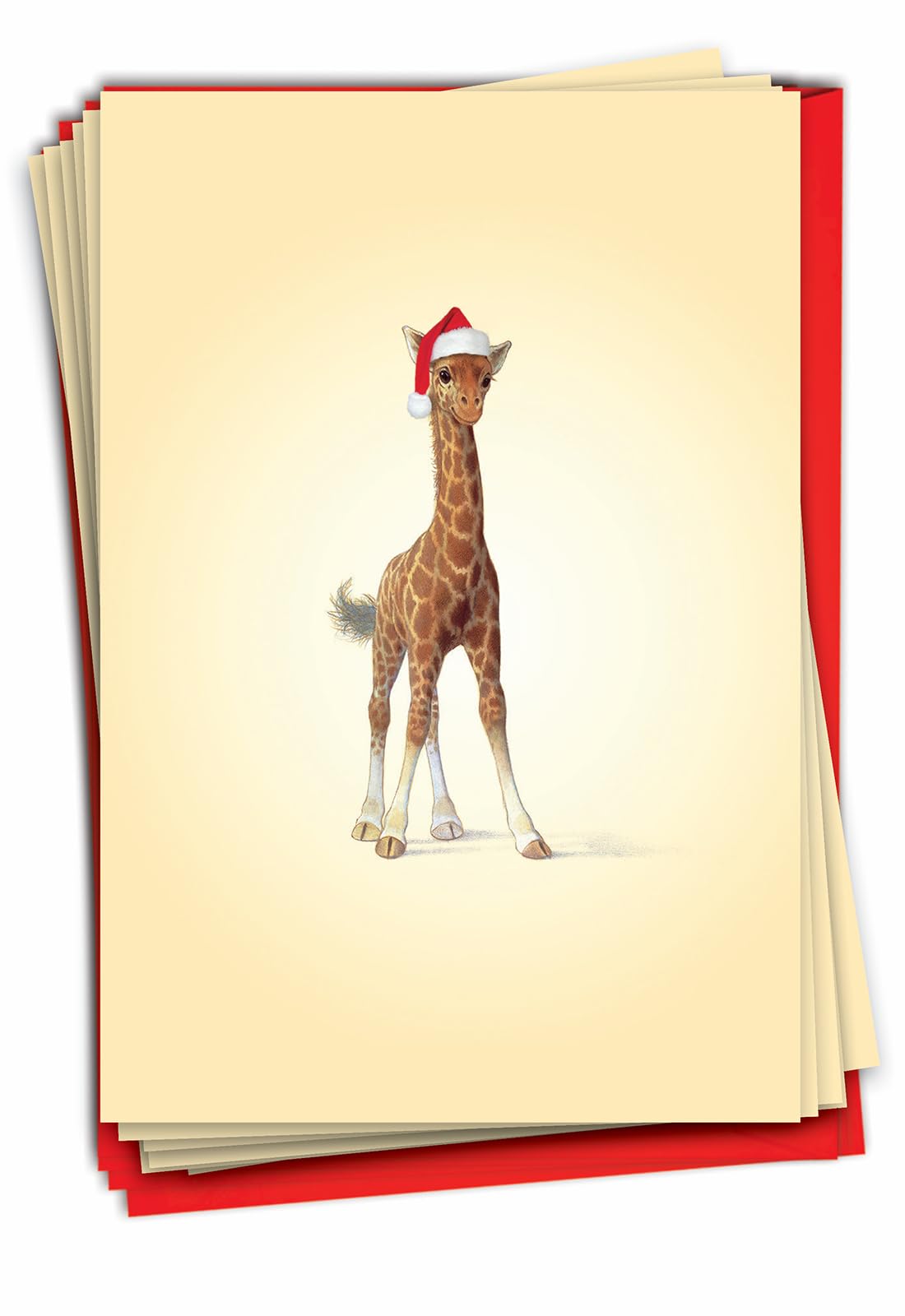 12 pudełek 'Christmas Zoo Babies Giraffe' notatki świąteczne z kopertami 11,8 x 17,1 cm, urocza żyrafa w czapce Mikołaja kartki świąteczne, urocze małe zwierzę sezonowe kartki z życzeniami B6726FXSG