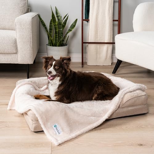 Image of PetAmi Beige Medium (29x40) Dog Cat Pet Blanket Throw for Couch Bed Sofa Indoor Use, Sherpa Fleece, Fluffy Soft Warm Calming, Machine Washable