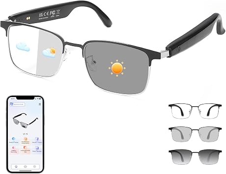 Bluetooth Glasses for Men Women, Photochromic Lenses Smart Glasses