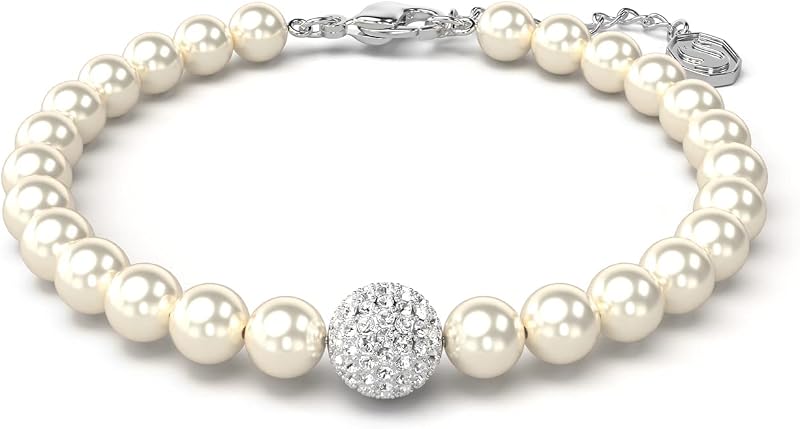 Remix Strand Bracelet, Crystal Pearls and Pavé-Set Sphere in a Rhodium Finished Setting, Part of the Remix Collection