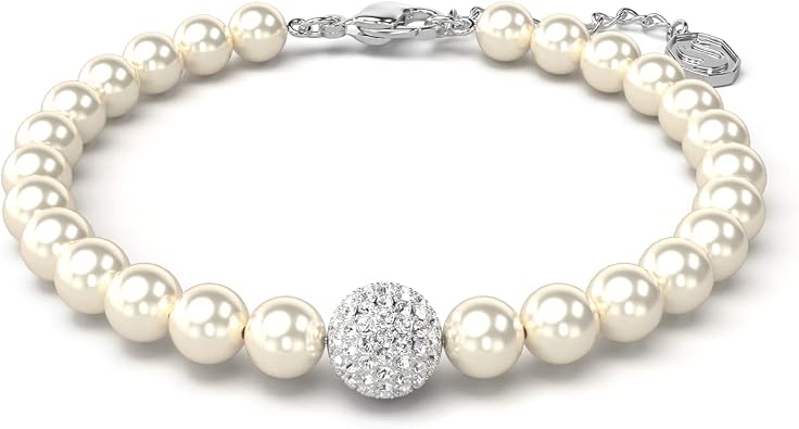 Swarovski Remix Strand Bracelet, Crystal Pearls and Pave-Set Sphere in a Rhodium Finished Setting, Part of the Remix Collection