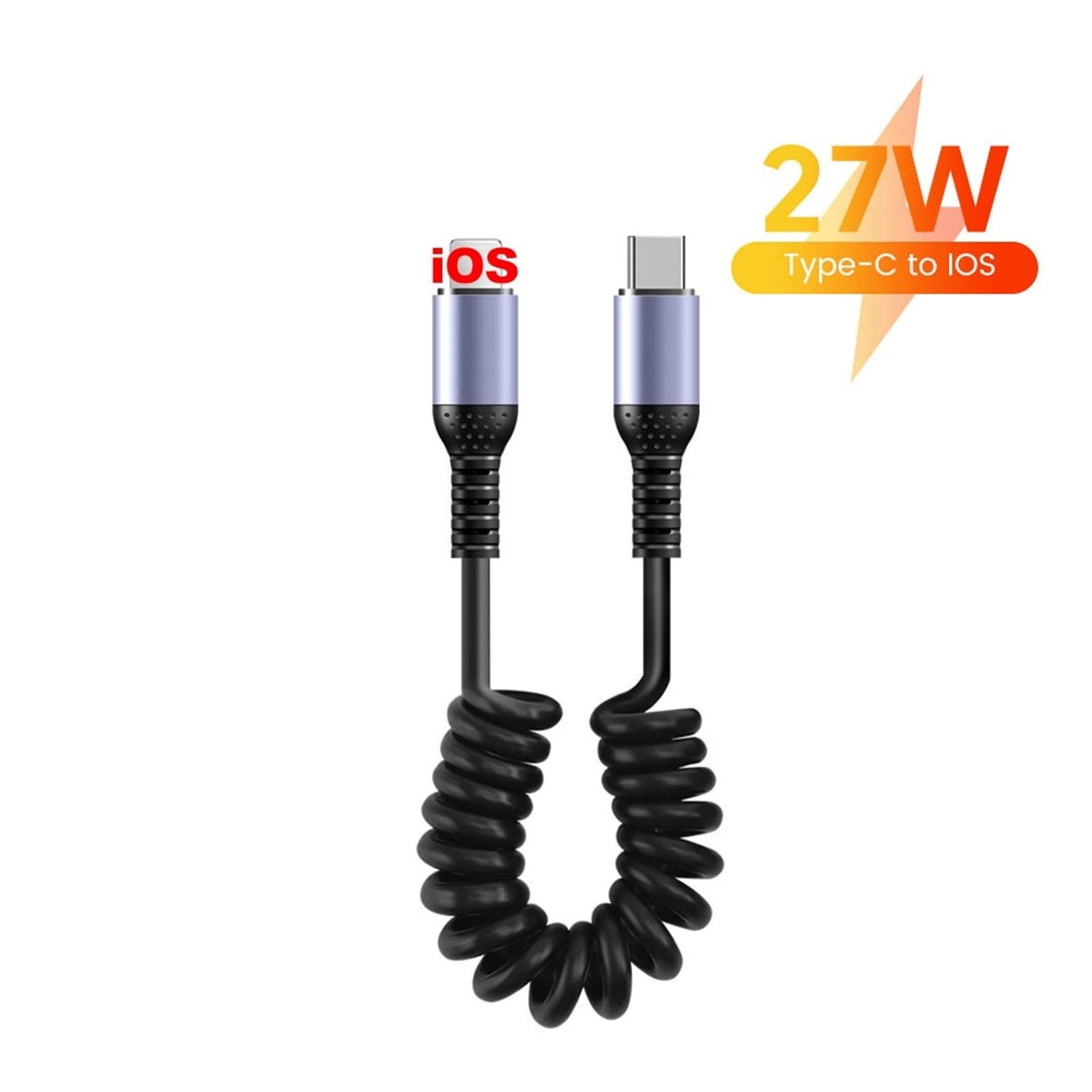 Cavo USB C a gomito a molla, 6 A, 66 W, ricarica rapida, tipo C, per iPhone e Samsung (27 W da C a L)