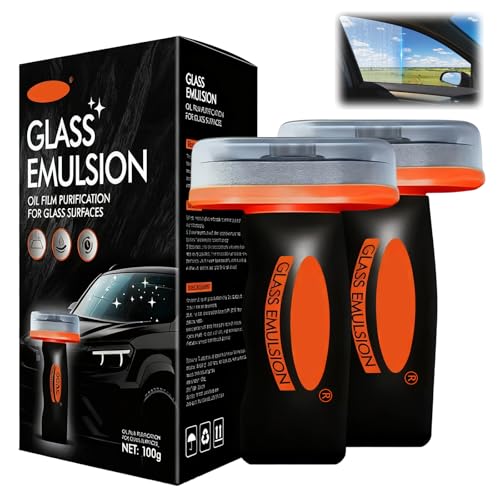 2PCS Glass Oil Film Remover for Car, Automotive Glass Cleaner for Auto Windshield/Window/Mirror Cleaning Improve Windshield Clarity for Safe Driving