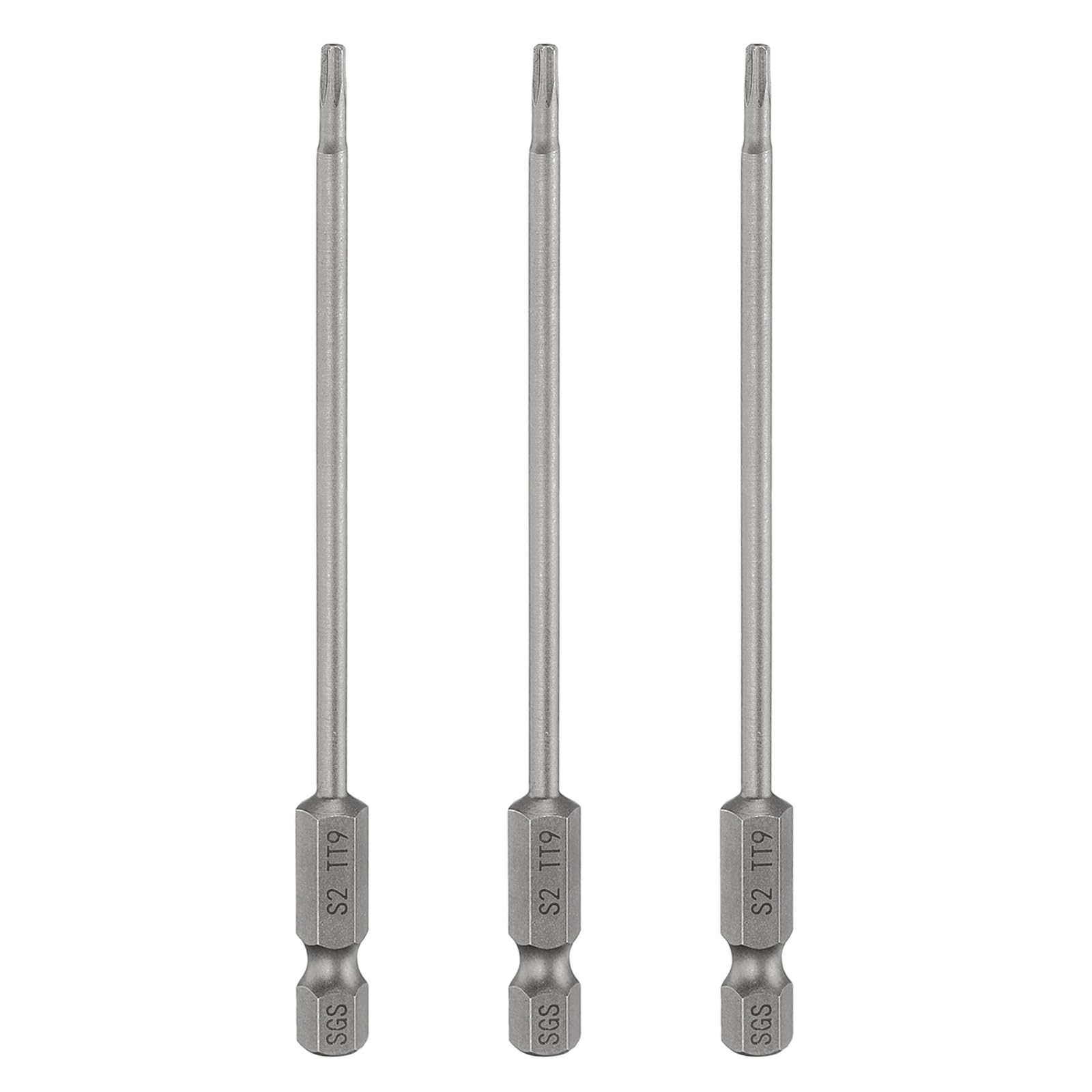 sourcing map 3pcs TT9 Security Torx Head Screwdriver Bit 4" (100mm) Long 1/4" Hex Shank Magnetic Tamper Proof 6 Point Star Screw Driver Drill Bits S2 Steel Hole Tip Industrial Power Tools