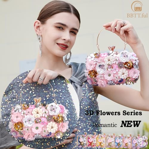 Image of BBTT.ful Women Clutches Flower Evening Handbag Chain Strap Shoulder Bag handbag Wedding bag purse