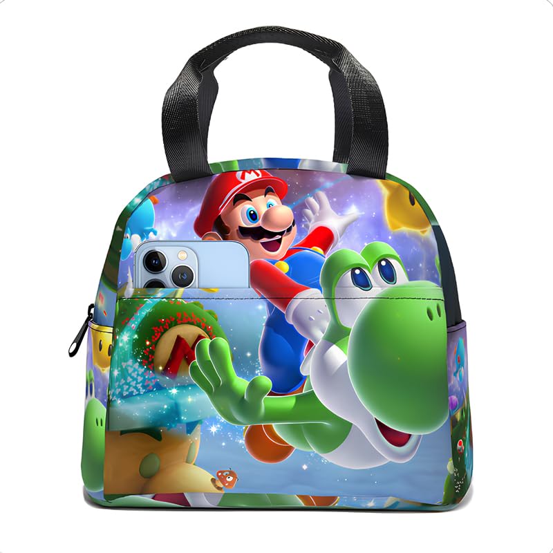Cartoon Lunch Box Cute Insulated Lunch Bag Reusable Lunch Tote Bag for Travel Work Picnic (Mario)