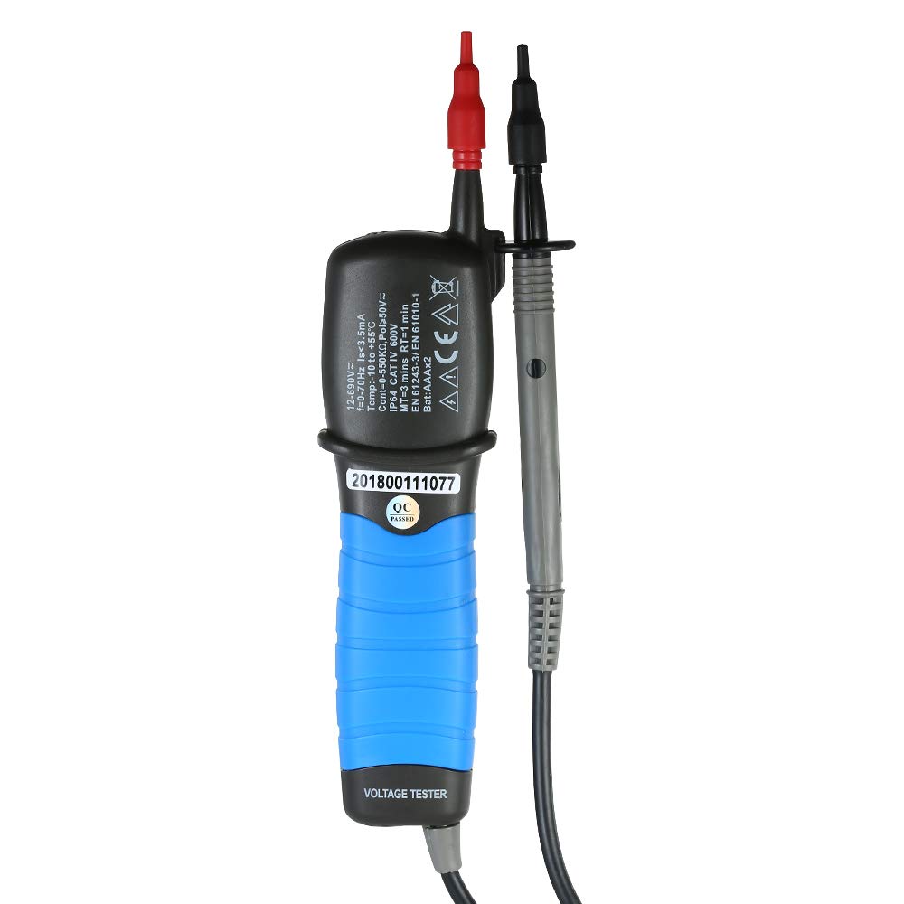HoldPeak Contact Auto Range LCD Tester napięcia AC DC Detektor do pomiaru 12–690 V z ciągłością RCD Test rotacji fazy Wykrywanie polaryzacji i podświetlany wyświetlacz Zawiera