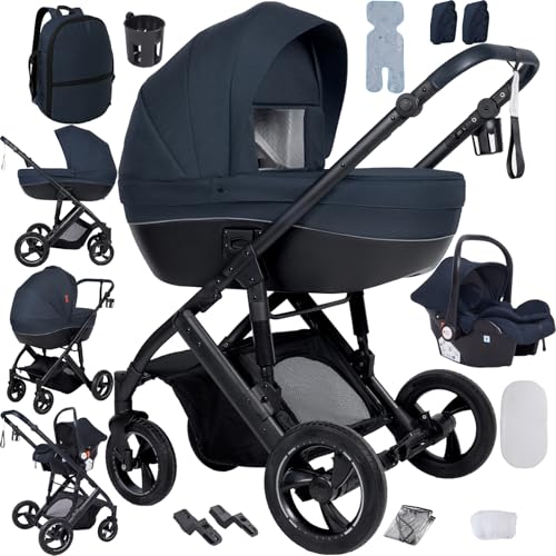 Magic ZC Carrito Bebe 3 en 1, Carrito Bebe con Diseño Portátil Plegable de Un Clic, Carro 3 Piezas Empuje Reversible de Dos Vías, Cochecito Tres Piezas con Accesorios (V7 Blue)