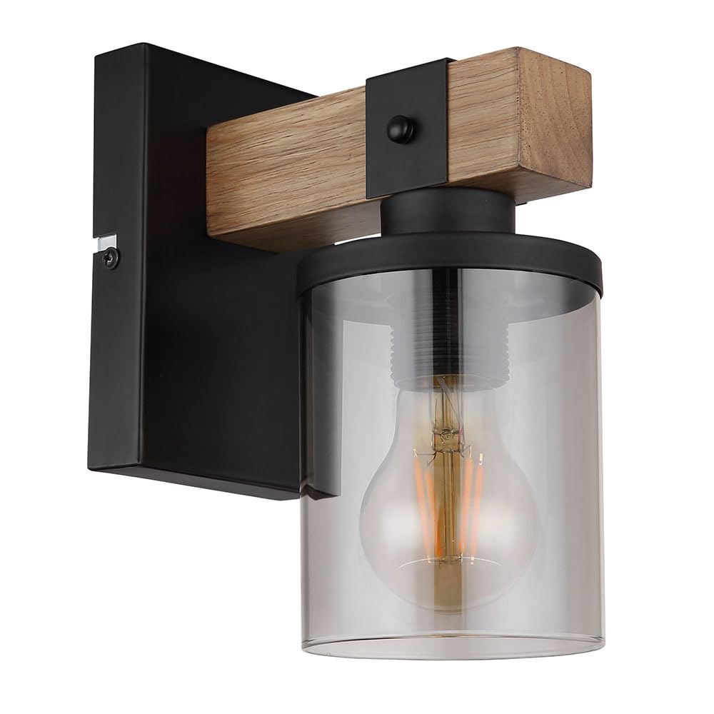 GLOBO Wandleuchte Retro Wandlampe Treppenhausleuchte Flurlampe Holz Wohnzimmerlampe, 1x E27, BxH 10x22,5 cm