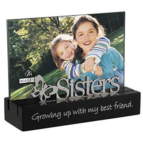 Malden International Designs Sisters Desktop Expressions with Silver Word Attachment Picture Frame, 4x6, Black