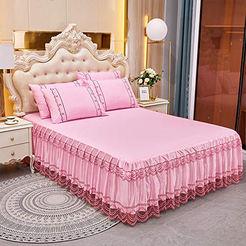 Zhiyuan Copriletto Jacquard con balza in pizzo e 2 fodere per cuscini 200 x 220 x 45 cm, Rosa