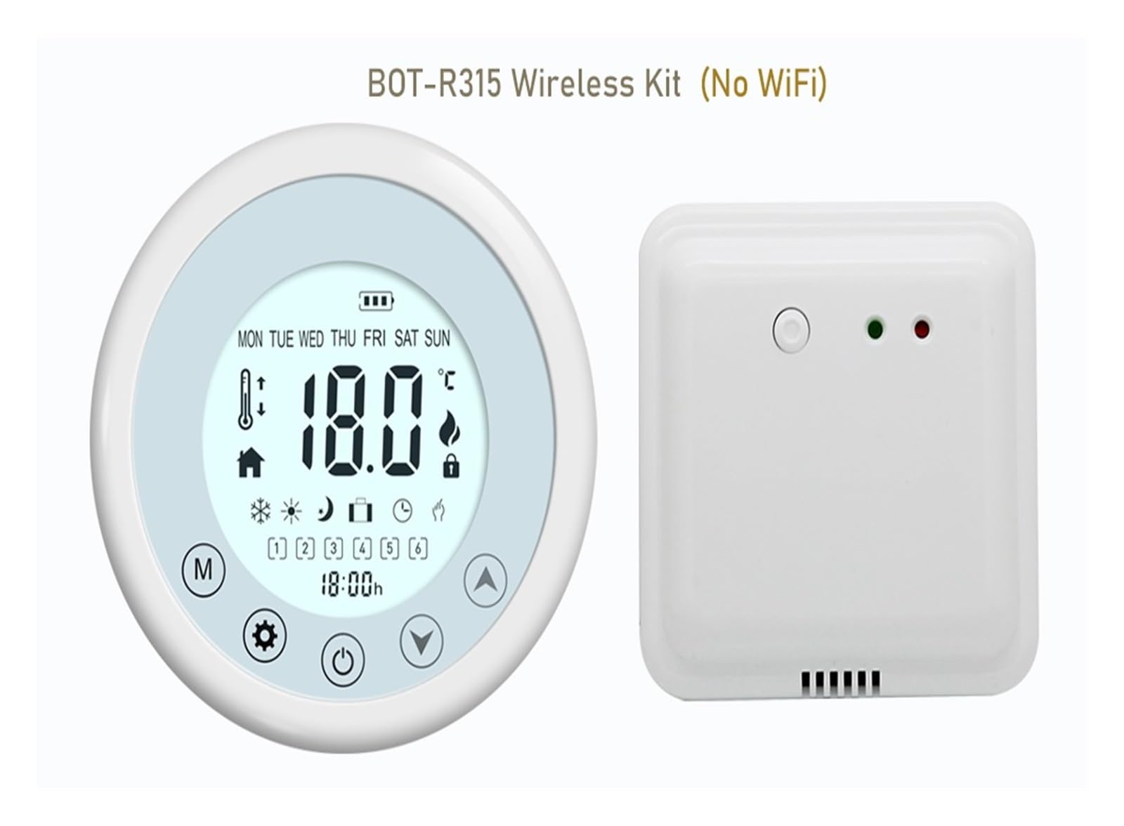 Thermostat Connecté, Thermostat sans Fil contrôleur de température Intelligent, kit d'alimentation par Batterie programmable for Le Chauffage de la chaufferie à gaz,pour la Maison(R315 (No WiFi))