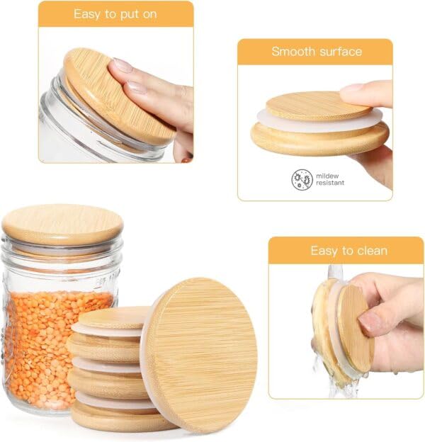Image of 65 mm Bamboo Wooden Lid for Glass Jars with Silicone Seal Ring | Airtight Replacement Lid | Natural Eco-Friendly Reusable Lid for Kitchen Storage Containers