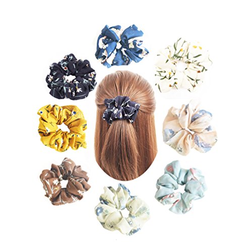 8 Pack Hair Scrunchies Women's Chiffon Floral Elastics Hair Bobbles Soft Elegant Hair Bands Colorful Scrunchy Hair Ties Ponytail Holder Hair Accessories for Girls
