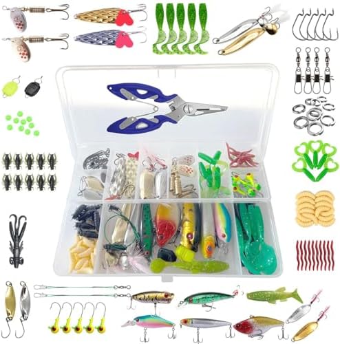 Kit Pesca Iscas Artificiais + Alicate + Estojo 110 Peças