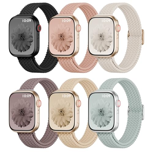 6 Pack Thin Stretchy Braided Compatible with Apple Watch Band 38mm 40mm 41mm 42mm 44mm 45mm 46mm...