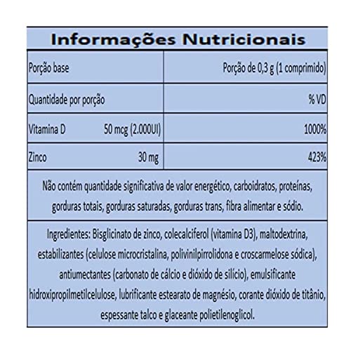 Divina Pharma D-Zinc - Vitamina D 2.000Ui + Zinco 30Mg X 30 Comprimidos