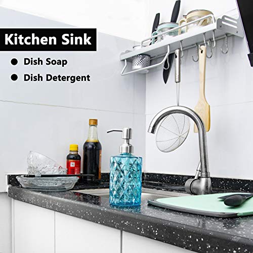 Easy-Tang Soap Dispenser for Kitchen, Bathroom - Refillable Wash Hand Liquid Clear Glass Bottle, Colored Jar with Stainless Steel Pump, Ideal for Dish Detergent, Essential Oil, Shampoo Lotion (Blue) - Thumbnail 6