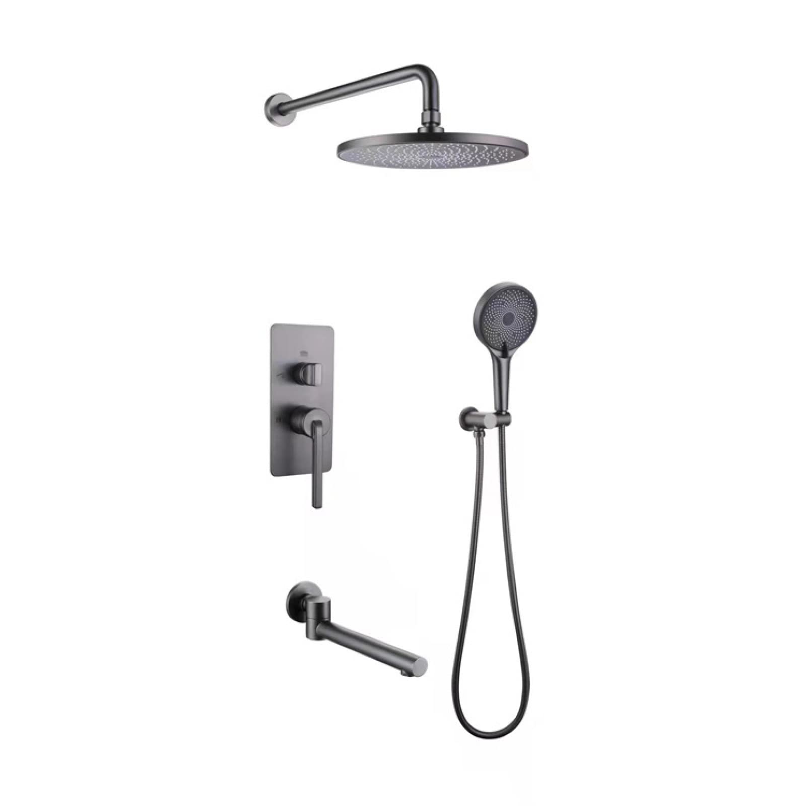 ASerZenith Concealed Wall Rain Shower Setconcealed Bathroompressurized Rain Shower Copper Mixer Shower Valve Shower Faucet, Brushed Gold(Gun Ash)