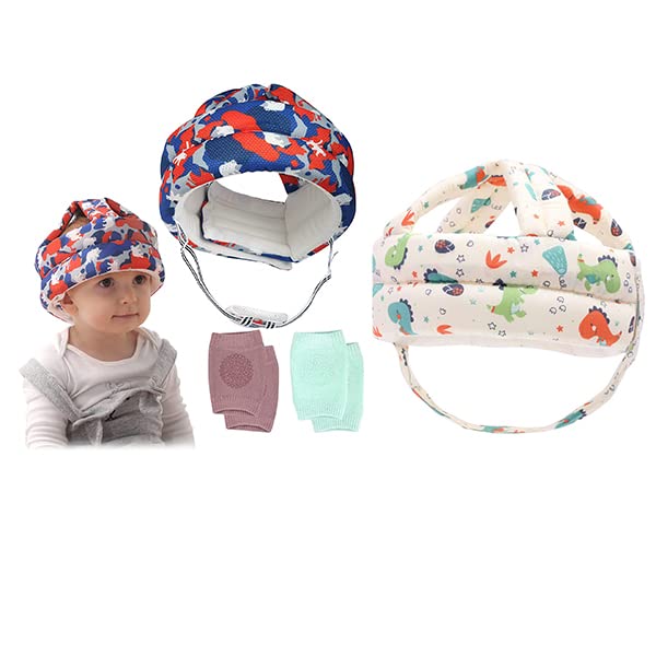 Baby Safety Helmet Infant Toddler Breathable & Adjustable Head Cushion Bumper Bonnet for Running Walking Crawling with Soft Knee Pads
