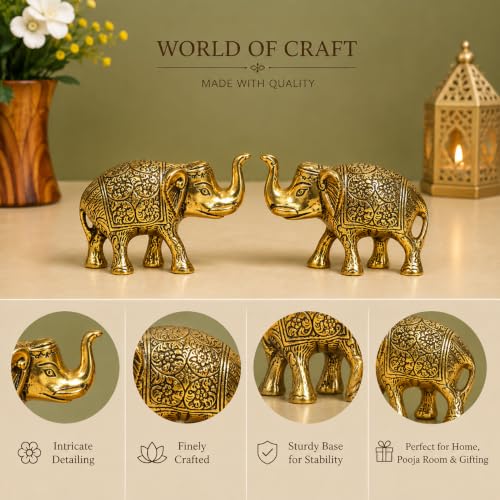 Image of Metal Elephant Statue Gold Polish 2 pcs Set for Home Decor Gift Items
