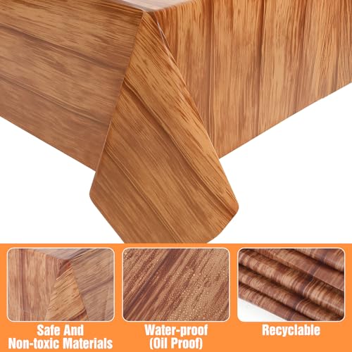 xozeooeu 8 Pcs Wood Grain Tablecloth, 54x108 Inch Brown Plastic Table Covers, Disposable Rustic Western Table Cloth for Barn Themed Birthday Party Decor by xozeooeu - Used condition - Image 3