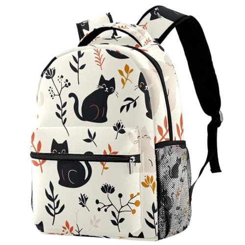 Sac à dos chat noir et blanc pour fille et garçon avec porte-bouteille