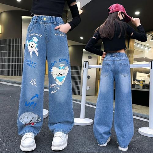 Girls Jeans Spring Autumn Children's Middle and Large Children's Straight Vintage Denim Bottom Jeans for Baby Girl2