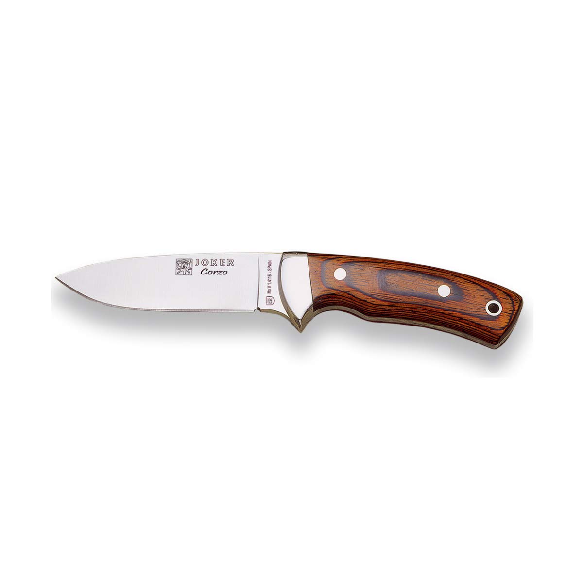 Joker Hunting knife Corzo CR23, with brown leather sheath, with pressed red wood handle and 3.93 inches MOVA blade, fishing, Hunting, camping and hiking tool.