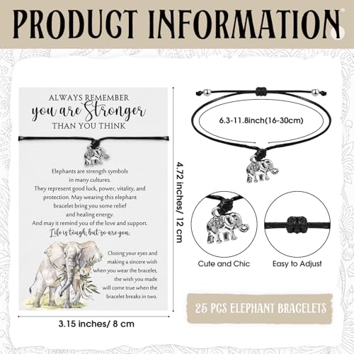 Quelay Inspirational Elephant Gift for Women Elephant Bracelets with Wish Cards Strength Bracelets Strength Gifts Stay Strong Inspirational Gifts for Coworker Teacher2
