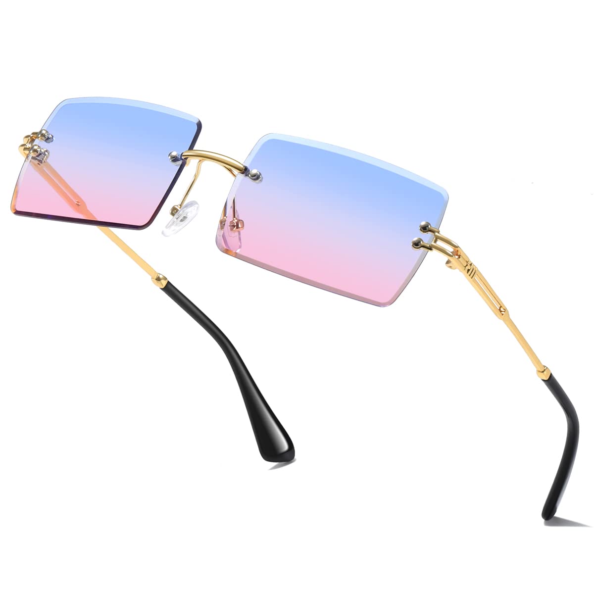 aisswzber Fashion Rimless Rectangle Sunglasses for Women Men Square Glasses Ultralight UV400 Eyewear Unisex 9031