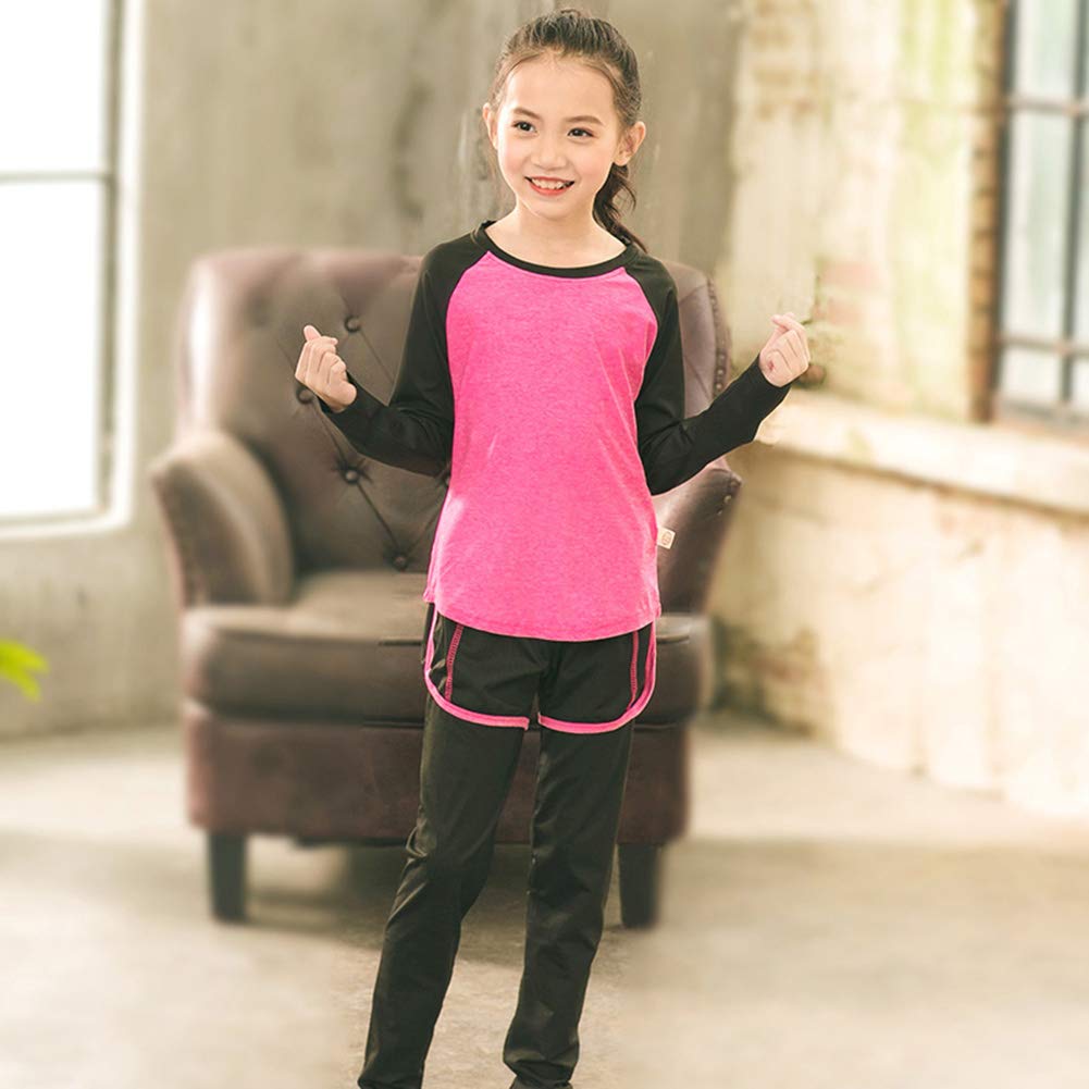 amropi Niñas Camisas Deportivas Tops y Jogging Yoga Larga Pantalones Conjunto Ropa Elástica Deporte Ejercicio Trajes por 3-16 años