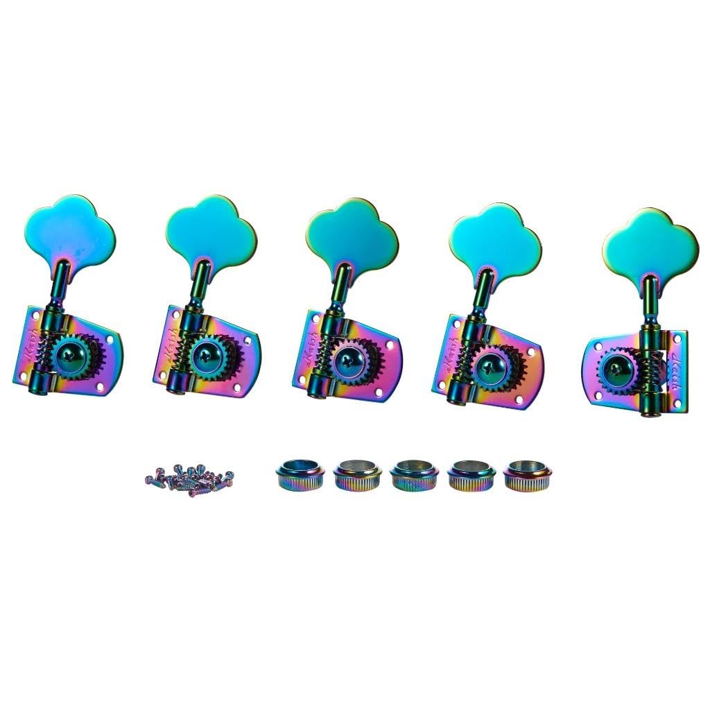 Cloverleaf 5 String Bass Guitar Tuners Bass Tuning Machine Heads 5 String Bass Tuning Keys Pegs for American Standard/Highway One Series JB Jazz Bass/PB Precision Bass Burnt Chrome 4R1L