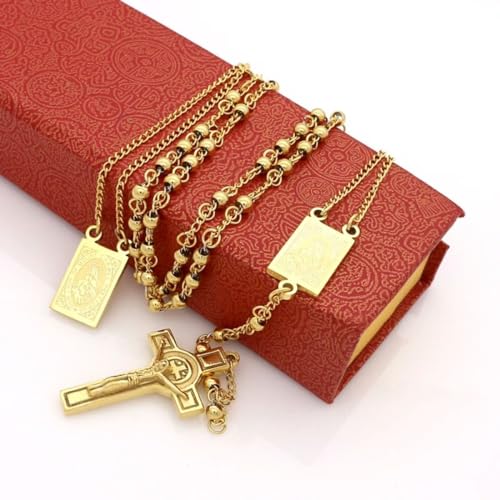 Terço Escapulário Unissex Banhado a Ouro 66cm - Proteção e Devoção Celestial + Bolsa de Veludo