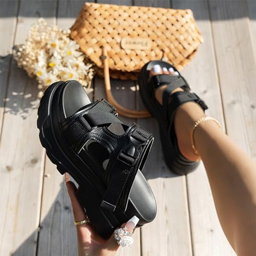 Women's Adjustable Buckle Platform Non Slip Slippers Fashion Hollow Slip On Round Open Toe Memory Foam Lncrease Casual Sandals for Beach Walking Party3